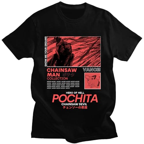 Japanese Anime Chainsaw Men Pochita T Shirt Black S