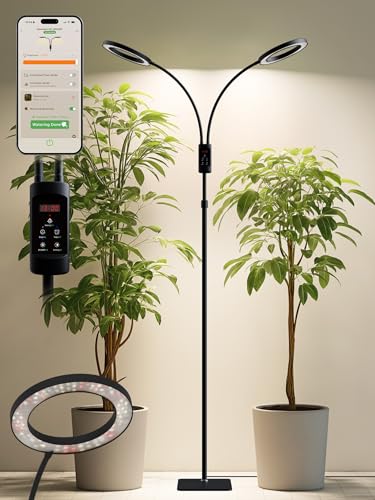 Image of Smart Grow Lights for Indoor Plants, Plant Light with Auto-Timer, Full Spectrum LED Grow Light, Adjustable Height & Stepless Dimming,Plant Assistant Suitable for Most Plants (Black, Dual Heads)
