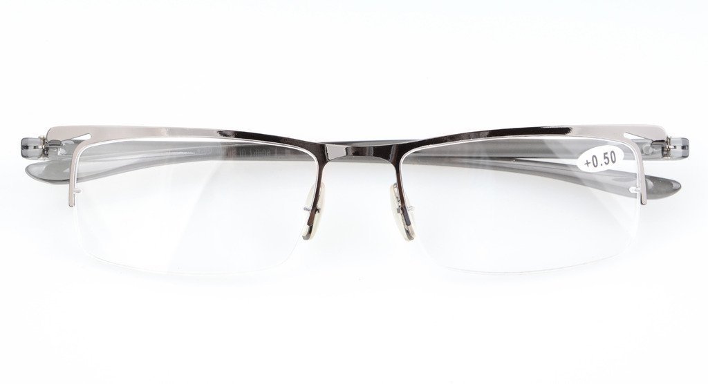 Eyekepper 3 Pairs Half-rim Reading Glasses for Men Metal Readers Gunmetal Frame +2.25