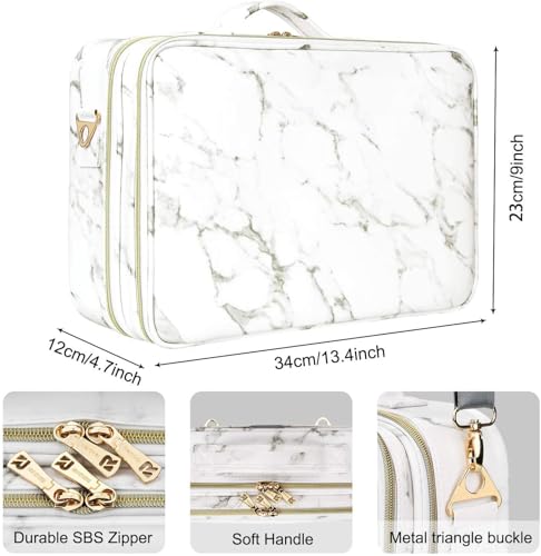 Image of Professional Makeup Bag for Women Travel Cosmetic Kit Storage Vanity Box Vanity Bag for Cosmetics Makeup Brush Bag with Adjustable Dividers Organisers (9012-White Marble)
