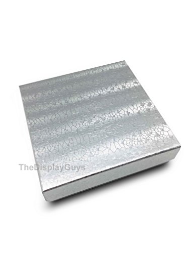 Cotton Filled Silver Foil Jewelry Boxes 3 1/2" x 3 1/2" x 1" #33 10 Pcs.