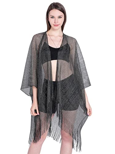 HEREAD Shawls and Wraps for Evening Dresses Party Cape Fringe Sparkle Cardigan Metallic Wedding Cover Up for Women and Bride4
