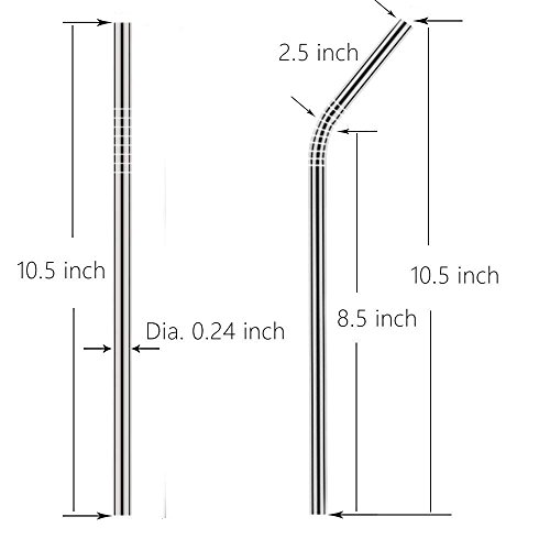 Image of Expresso Stainless Steel BPA-Free Reusable Drinking Straws with 4 Straight, 4 Bent and 2 Cleaning Brushes (Silver)