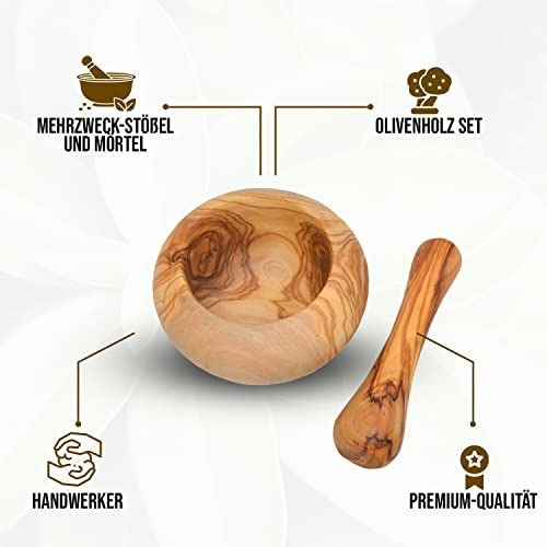 MOHA 24 Mortar with Pestle Made of Olive Wood, Herb Mortar, Handmade with Natural Rim, Kitchen Mortar, Wooden Mortar - Image 3