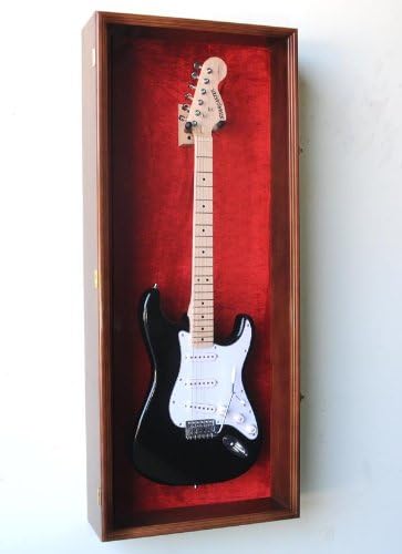 Miniatura 6 de sfDisplay.com,LLC. Estante de pared para guardabarros de guitarra con protección UV, con cerradura, color cereza