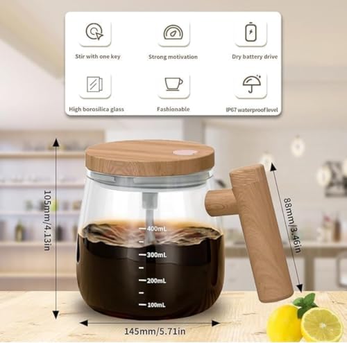 Image of Self-Stirring Coffee Mug 400ml - Electric Automatic Mixing Cup with Lid, Borosilicate, Rechargeable Operated Blender for Coffee-Milk-Protein Shakes, Portable Mug for Home, Office & Travel