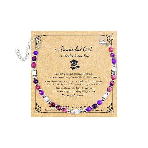 Image of COLORFUL BLING 2025 Graduation Gifts for Her /Women, Tiny Gemstone Graduation Bracelet,Natural Stone Beaded Stretch Bracelets,Adjustable Inspirational Bracelet with Meanningful Card