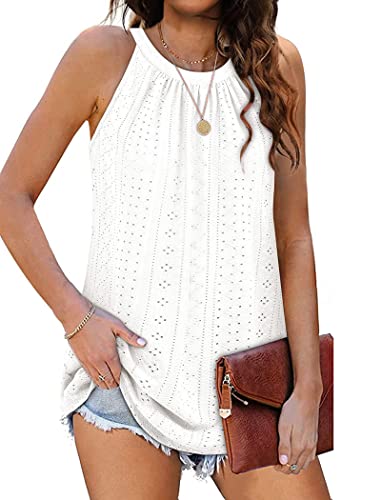 DUOEASE Tank Top Damen Halter Sommer Oberteile Sommermode ärmellose Shirt Damen(Weiß,S)