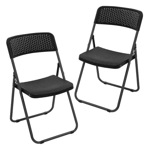 ECD Germany Klappstühle 2er Set, Rattan-Optik, Schwarz, Klappstuhl mit Metallrahmen, platzsparend, belastbar bis 200kg, Wetterfest, UV-beständig, Gartenstuhl klappbar, Campingstuhl Balkonstuhl faltbar ECD Germany Klappstühle 2er Set, Rattan-Optik, Schwarz, Klappstuhl mit Metallrahmen, platzsparend, belastbar bis 200kg, Wetterfest, UV-beständig, Gartenstuhl klappbar, Campingstuhl Balkonstuhl faltbar