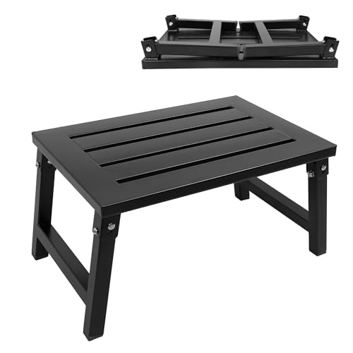 Taburete plegable para caravana y autocaravana, altura ajustable, patas de goma antideslizantes, ligero y portátil para uso en exteriores