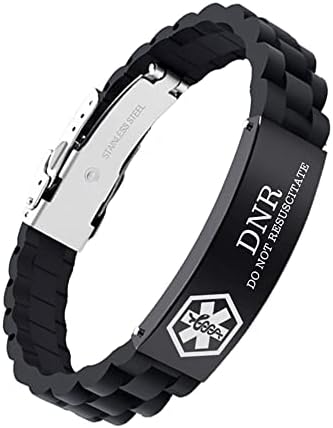 AOAMID Black Sport Silicone Medical Bracelets Adjustable Waterproof Medical ID Alert Bracelets for Men Women DNR