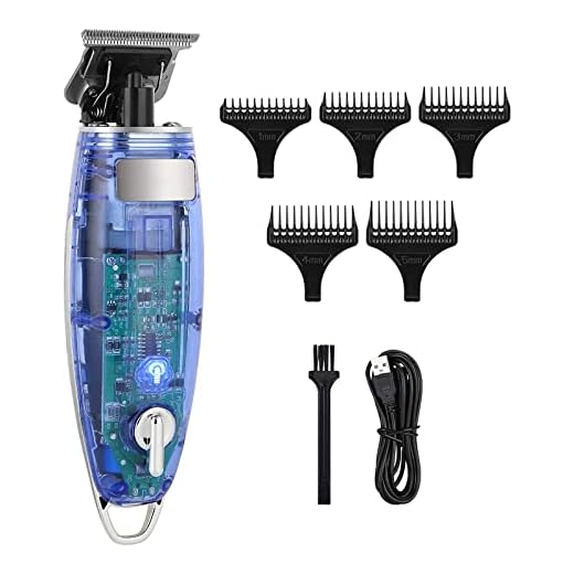 Sodaer Hair Clipper Trimmer T Blade Cordless Haircut Set with Steel Knife Blade, Rechargeable 1000mA, with 4 Guide Combs and 1 Cleaning Brush for Men/Father/Husband/Boyfriend (Clear)