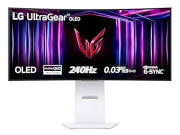 LG UltraGear OLED 34GS95QE Monitor Gaming 34", 21:9 Curvo (800R), WQHD (3440x1440), OLED, 240Hz, 0,03ms (GtG), G-Sync, FreeSync Premium Pro, HDR 400 True Black, HDMI 2.1, DisplayPort, Bianco