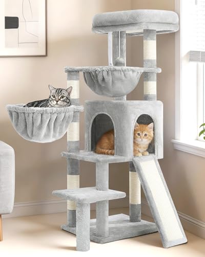 Cat Tree, Cat Tower with condo, 2 Baskets, Large Platform, Scratch Board, Cat Scratching Posts for Indoor Cats, Light Gray GCT003SW