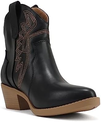 Soda “GESSO” ~ Women Pointed Toe Stitch Slip-On Low Stack Heel Ankle Western Boot (Black/Nude PU, us_footwear_size_system, adult, women, numeric, medium, numeric_7) | Image 3