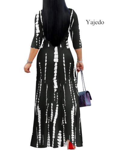 Image of Yajedo Womens Casual Summer Maxi Dress Plus Size Sexy Wrap V Neck 3 /4 Sleeve Sundress with Pockets