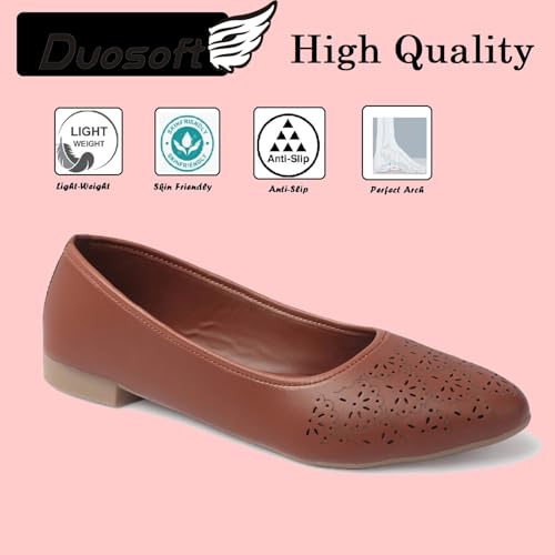 Image of Duosoft Orthopaedic Ballet Flats, Diabetic Comfort Shoes, Beige Perforated Design,Casual Wear Bellies for Women 206-Tan