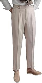 Men's Classic Pleated Dress Pants High-Waist Linen Blend Formal Business Slacks Light Breathable Casual Summer - Buy now