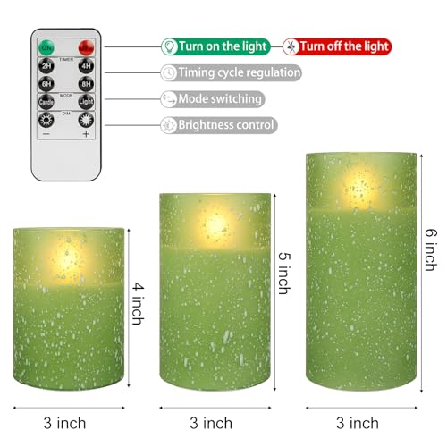 Image of Green Flameless Candles with Remote, LED Flickering Battery Operated Pillar Candles with Time, Safe for Home Decor, 3 Sizes (3x4, 3x5, 3x6), No Flame, Ideal for Parties and Events