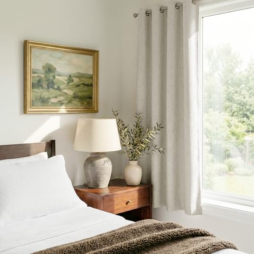 Image of NICETOWN Linen 100% Blackout Ivory Curtains 45 inches Long for Bathroom, Grommet White Liner Composite Window Treatments Sound Dampening Thermal Drapes for Home Decor, 2 Panels, W52 x L48