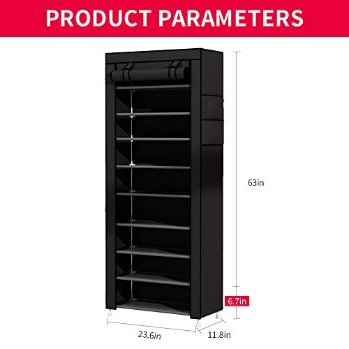 Udear 9 Tier Shoe Rack With Dustproof Cover Shoe Shelf Storage Organizer Black #TOP3