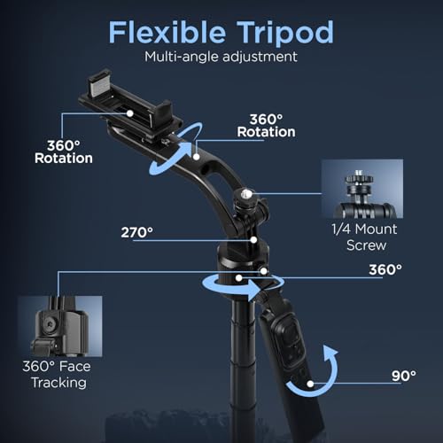 Image of HIFFIN H8 AI-Powered 360 Auto Face Tracking Selfie Stick Tripod with Sensor, 63-inch /160 cm Aluminium Extension Stand for Mobile & Camera, Quad-Leg Stability, Auto Rotation for Vlogging & Shooting