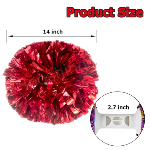 image for Hooshing 2PCS Red Pom Poms Cheerleading with Baton Handle for Team Spi