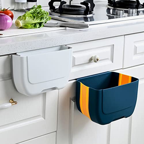 Hanging Folding Mini Trash Can for Kitchen Cabinet Door, Small Collapsible Garbage Bin Under Sink,Wall Mounted Waste Bin- Container Cabinet/Bedroom/Bathroom (3L)(White)