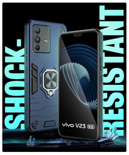 Image of WOW IMAGINE Shock Proof Back Case Mobile Cover for Vivo V23 | Back Cover Case (Tough Armor | Hybrid PC + TPU | Ring Holder & in-Built Kickstand | Blue)