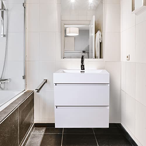 Madison Home Products Wall Mounted Single Bathroom Vanity With 2 Drawers And A Acrylic Vanity Top By Gravita Designs (White High Gloss, 24") #TOP15