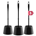 JIGA 3 Pack Toilet Brush and Holder Set, Toilet Bowl Brush with Caddy Bathroom Stiff Bristles Toilet Scrub Brush, Black