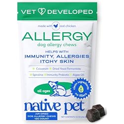 Native Pet Dog Allergy Chews for Medium Breeds - Itchy Skin and Seasonal Itch Support - Colostrum, Probiotics, Spirulina - 120 Chews