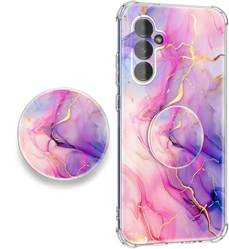 EMUYGIU for Samsung Galaxy S26 Case Flowers and Marble [Buffertech 6.285ft Military-Grade Drop Protection] [Anti Peel Off Tech] Clear TPU Bumper 5G Phone Cover Design (Pink Gold with Holder) - image 1