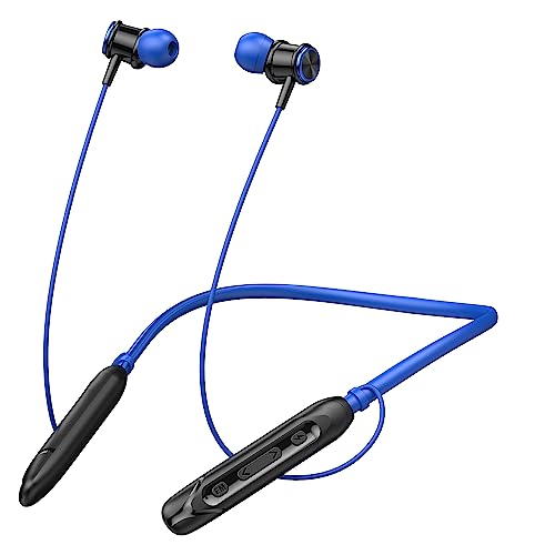 RD EM-500 Bluetooth Earphone, 13mm Drivers, Upto 48 Hours Playtime, Bluetooth v.5.2, 5 EQ Mode with FM Mode, IPX4 Sweatproof Neckband for Running, Gyming & Sports – Blue, 6 Months Warranty