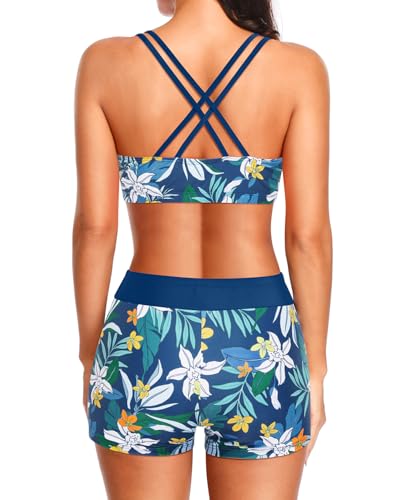 Image of Holipick 3 Piece Tankini Swimsuits for Women Tummy Control Bathing Suits Swim Tank Top with Bra Boy Shorts Teen Swimwear 2026
