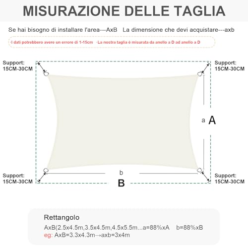 Heng Feng Tenda A Vela Impermeabile Rettangolare 4X6M Vela Ombreggiante Parasole Protezione Raggi Uv Per Esterno Giardino Terrazza Colore Beige - 5