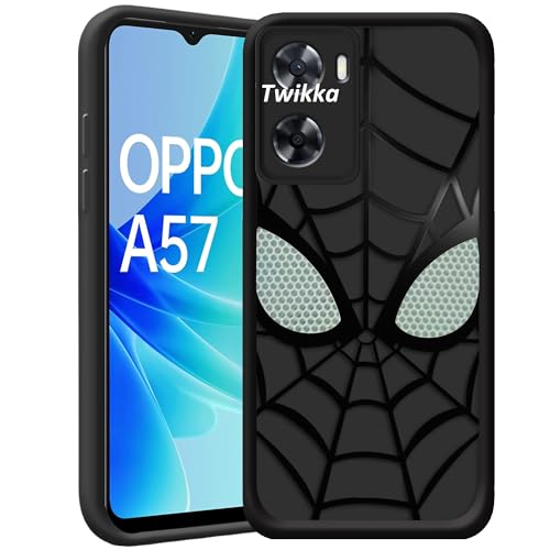Image of Stylish Spider Back Case Cover Compatible for Oppo A57 4G / A57 5G / K10 5G & Realme Narzo 50 5G | Spidey Face Mask Case | Soft Silicone | Camera & Full Body Protection | Shock Proof | (Black)