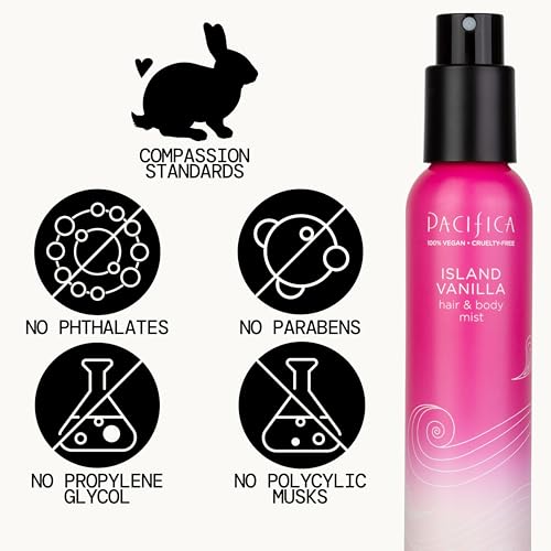 Image of Pacifica Hair Mist Perfume & Full Body Spray for Women - Island Vanilla Body Mist Fragrance w /Sugar, Vanilla & Sandalwood Clean Beauty Alcohol-Free, Vegan & Cruelty-Free, 5 oz (Pack of 2)