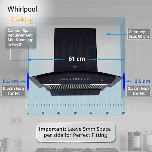 Image of Whirlpool 60cm 1350 m3 /hr Filterless Autoclean Kitchen Chimney | Free Installation | 11 Years Warranty on Motor and 5 Years Comprehensive | Made In India| CGFL 604 HAC BK HOOD | Gesture Control| Black