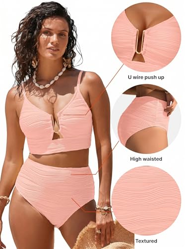 Image of Herseas 2 Piece Bikini Set U-Wire Cutout Popular Swimsuit High Waisted Textured 2026 Summer Beach Swim Bathing Suits