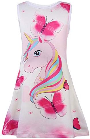 Girls Summer Dresses Sleeveless Casual Unicorn Gifts A Line Swing Twirl Dress for Kids Size 5-6 Years