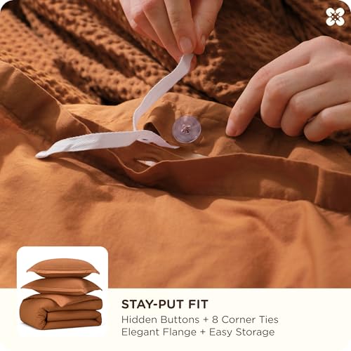 Image of Bedsure Cotton Duvet Cover Queen Size - 100% Cotton Waffle Weave Terracotta Duvet Cover Queen Size, PureWoven Breathable Bedding Set for All Season, 3 Pieces, 90 inchx90 inch