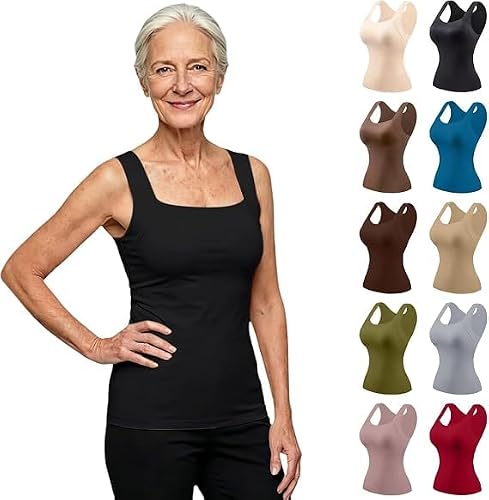 Tank Tops with Built in Bras for Older Women Wide Strap Sleeveless Camisole