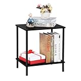 LING RUI 2 Tier Bookcase,Narrow Bookshelf for Small Spaces,Wood and Metal Book Shelf Storage Organizer for Home Office Living Room (Black)