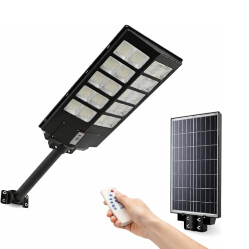 DE ROSA SHOP Lampione LED Esterno con Pannello Solare 1200W, 6500K Bianco Freddo e Sensore Di Movimento 18000mAh, Telecomando + Staffa IP65 Impermeabile