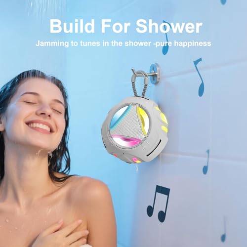 Image of Portable Bluetooth Speaker, IPX7 Waterproof Shower Speaker, Wireless Outdoor Speakers, Floating, Built-in Mic, 24H Playtime with LED Lights, Loud HD Sound, Powerful Bass, Gifts for Unisex - Gray