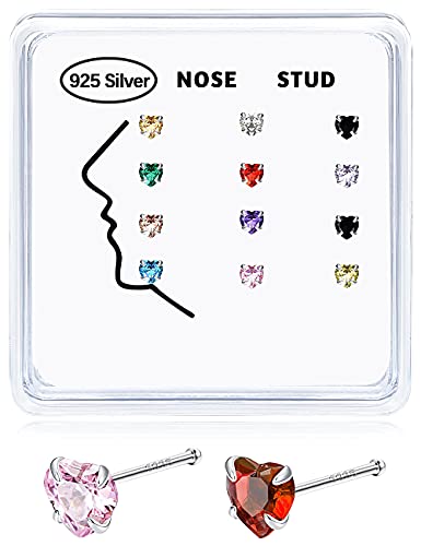 Ironbox 12Pcs 22G Nose Studs For Women Men 925 Sterling Silver Inlaid 3Mm Round Heart Flower Austrian Cubic Zirconia Nose Rings Stud Multicolor Nose Body Piercing Jewelry With Box #TOP7