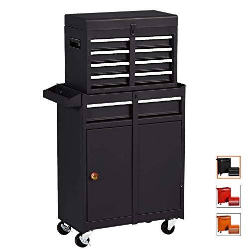 Large Capacity Rolling Tool Chest With 5 Sliding Draws,Detachable 2 in 1 Tool Cabinet, Removable Tool Cabinet With 4 Wheels Lockable System Organizer,Black