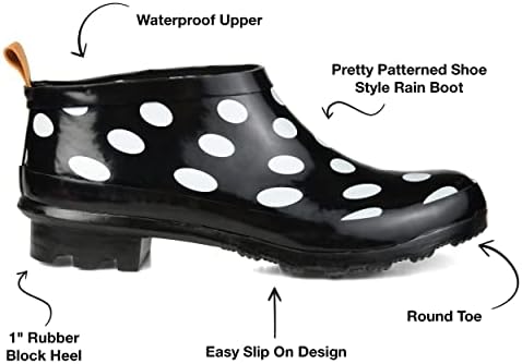 Journee Collection Womens Rainer Rain Boot with Water-Resistant Rubber and Block Heel, Black Dot, 6 | Image 1