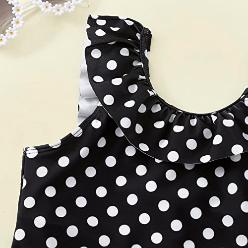 Polka Dot Print Swimsuit for Little Girls Child 1-Piece Swimwear Kids Ruffle Swimsuit 7~13T4